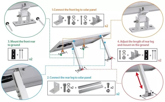 Sistema de bastidores solares de montaje en tierra ajustable para carga de nieve 1,5KN/m2