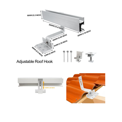 Servicio OEM Hook solar de techo de tejas fotovoltaicas con carga de viento de 60m/s y tamaño personalizado
