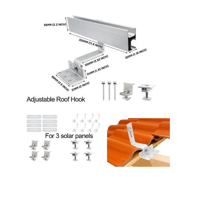 Servicio OEM Hook solar de techo de tejas fotovoltaicas con carga de viento de 60m/s y tamaño personalizado