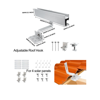 Servicio OEM Hook solar de techo de tejas fotovoltaicas con carga de viento de 60m/s y tamaño personalizado