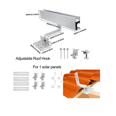 Servicio OEM Hook solar de techo de tejas fotovoltaicas con carga de viento de 60m/s y tamaño personalizado