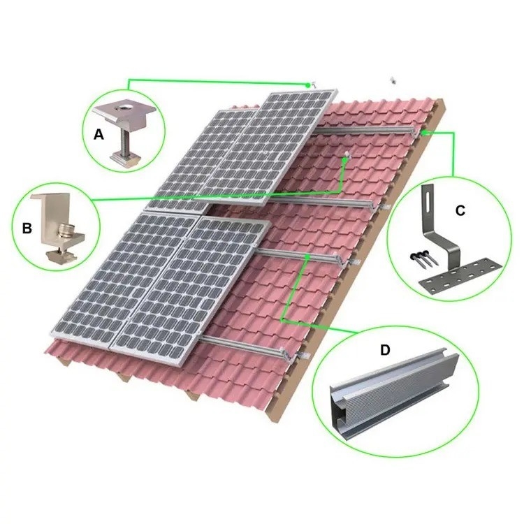 Diseño de gancho de techo de tejas solares con 25-30 años de vida útil y certificado ISO9001/CE